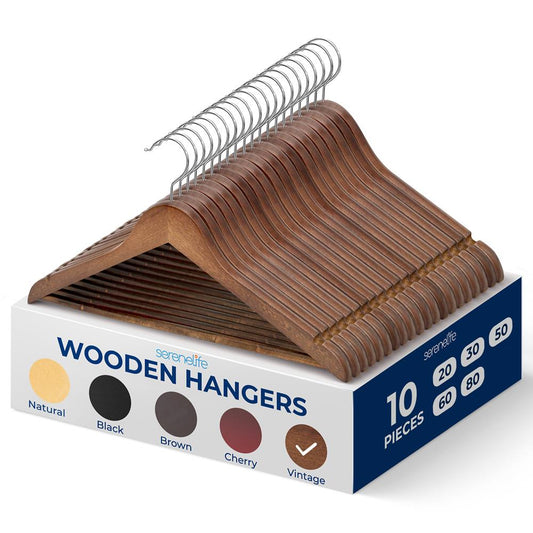 Lot de 10 cintres en bois vintage - Gain de place, crochet pivotant à 360°