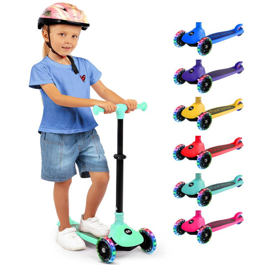 3-Wheel Kids Scooter, Foldable, LED Wheels, Lean-to-Steer, Mint Green