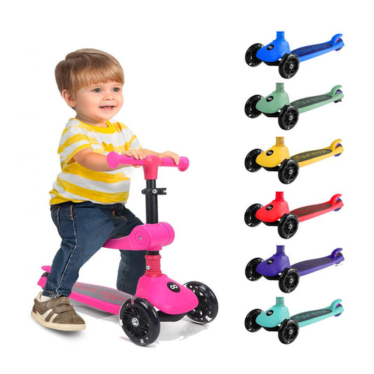 3-Wheel Kids Scooter, Foldable Seat, LED Wheels, Adjustable Handlebar, Pink