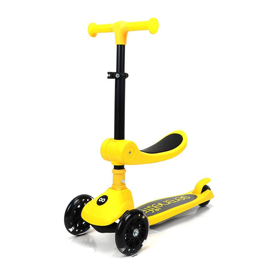 3-Wheel Kids Scooter, Foldable Seat, LED Wheels, Adjustable Handlebar, Yellow