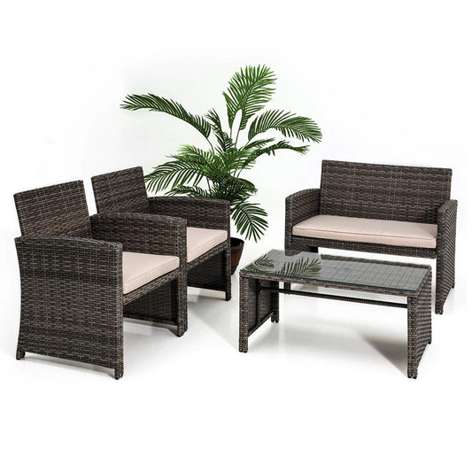 4-Piece Patio Set, Comfortable Cushions, Durable Rattan, Brown