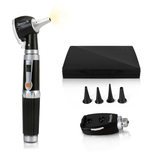 2-in-1 Ophthalmoscope & Otoscope Set, LED Light, Washable Tips, Portable