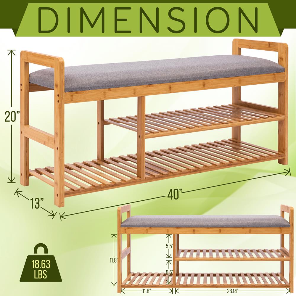 product image number 2 for SereneLife 3 Tier Bamboo Shoe Bench