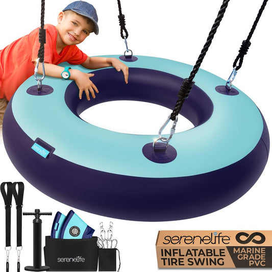 Inflatable Tire Swing 660lbs Capacity UV-Resistant 360° Swivel