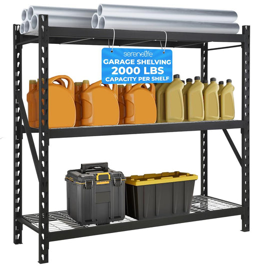 Étagère de garage en métal à 3 niveaux, capacité de 2000 lb, acier réglable, noir