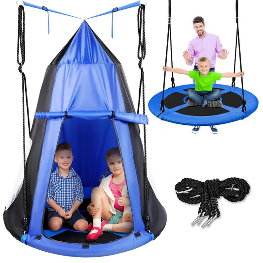 Tente balançoire pour enfants - Détente amusante, siège rembourré, bleu
