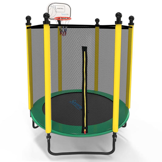 5ft Kids Trampoline with Safety Net & Basketball Hoop - Indoor/Outdoor Use