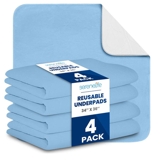 Reusable Underpads 4-Pack Super Absorbent Leak-Resistant Blue 34x36"
