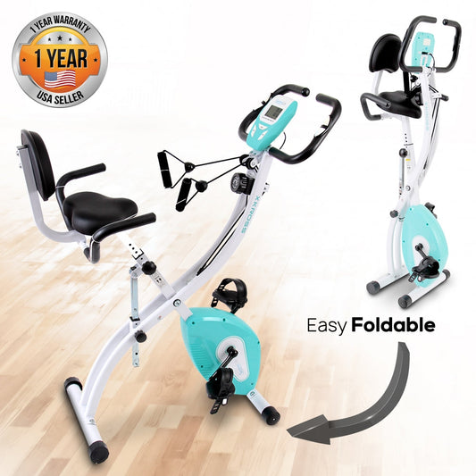 Folding Exercise Bike, Cardio Workout, 8 Resistance Levels, Pulse Monitor