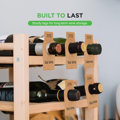 Wine Bottle Tags, Customizable Brown Paper, 200 Pcs for Cellar Collection
