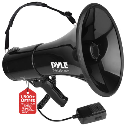 Pyle 50W Megaphone with Handheld Microphone, AUX Input & Siren