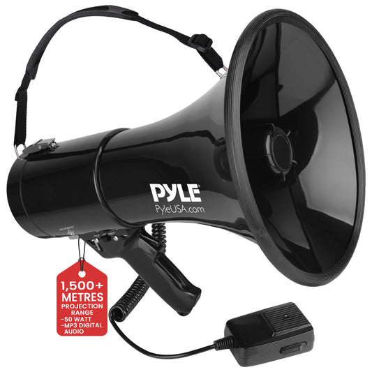 Pyle 50W Megaphone with Handheld Microphone, AUX Input & Siren