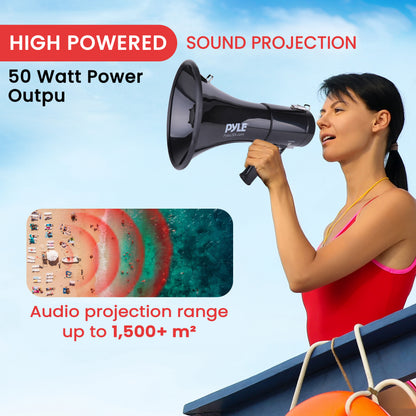 Pyle 50W Megaphone with Handheld Microphone, AUX Input & Siren