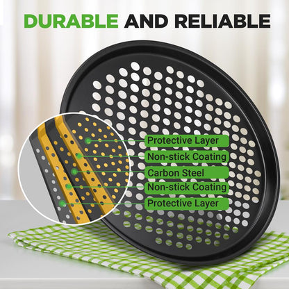 2-Pack 13" Non-Stick Pizza Pans, Carbon Steel, Dishwasher Safe, Gray