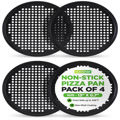 4-Pack 13" Non-Stick Pizza Pans, Carbon Steel, Dishwasher Safe, Gray