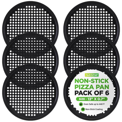 6-Pack 13" Non-Stick Pizza Pans, Carbon Steel, Dishwasher Safe, Gray