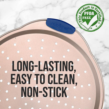 13" Non-Stick Pizza Tray - Easy Clean Carbon Steel, Gold