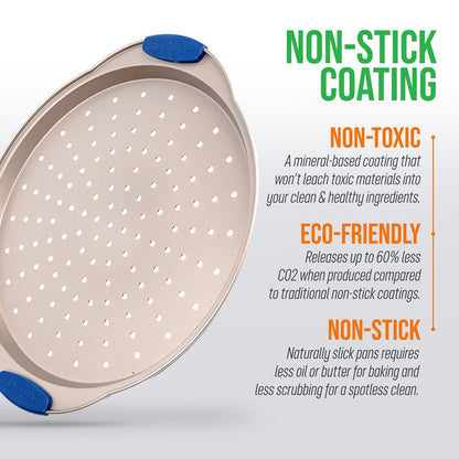 13" Non-Stick Pizza Tray - Easy Clean Carbon Steel, Gold