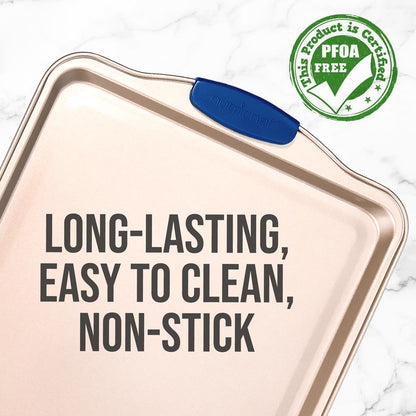 Nonstick Cookie Sheet, Easy Release, Carbon Steel, Blue Handles