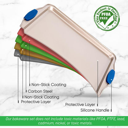 Nonstick Cookie Sheet, Easy Release, Carbon Steel, Blue Handles