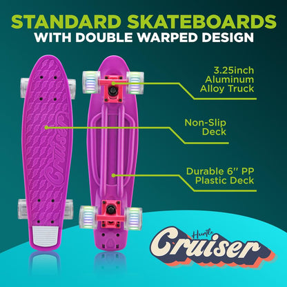 Mini Cruiser Skateboard, LED Wheels, 6" PP Deck, Aluminum Truck, Purple