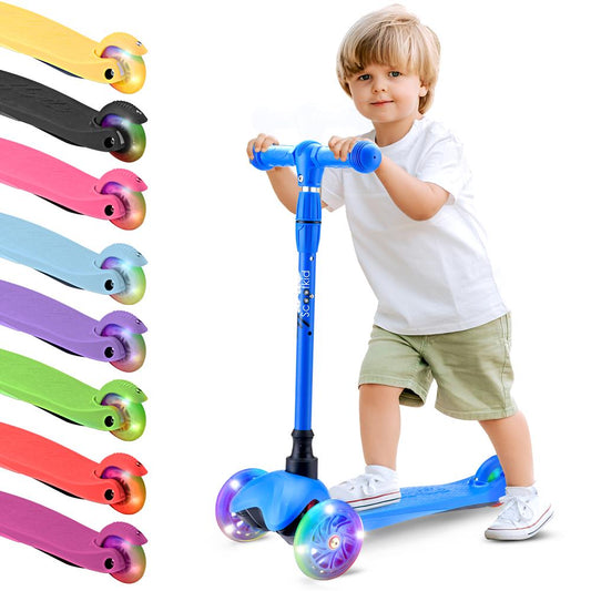 Kids Mini Kickboard Scooter, Adjustable, LED Wheels, Ages 2-5, Blue