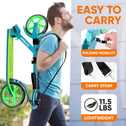 Foldable Kick Scooter for Teens & Adults, Smooth Alloy Deck, Teal Blue