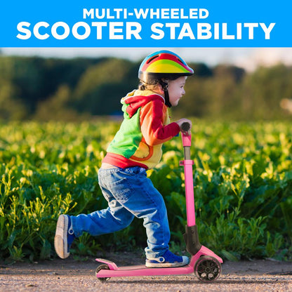 Kids 3-Wheel Scooter - Adjustable Height, LED Wheels, Pink