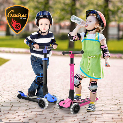 Kids 3-Wheel Scooter - Adjustable Height, LED Wheels, Pink