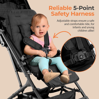 Lightweight Baby Stroller, Compact Fold, Reclining Seat, Aluminum Frame