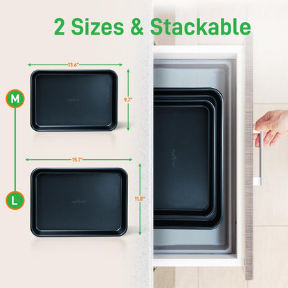 Non-Stick Baking Pans Set, Easy Clean, Carbon Steel, Blue