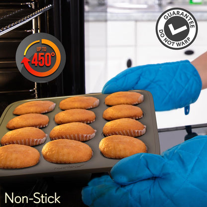 12 Cup Nonstick Muffin Pans, Easy Release Carbon Steel, Gold
