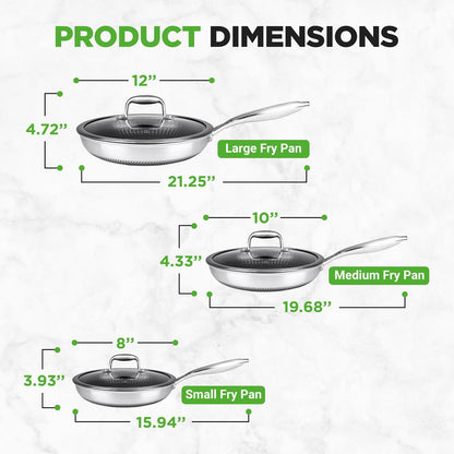 6-Piece Non-Stick Frying Pan Set, Quick Heat, Tri-Ply Stainless Steel