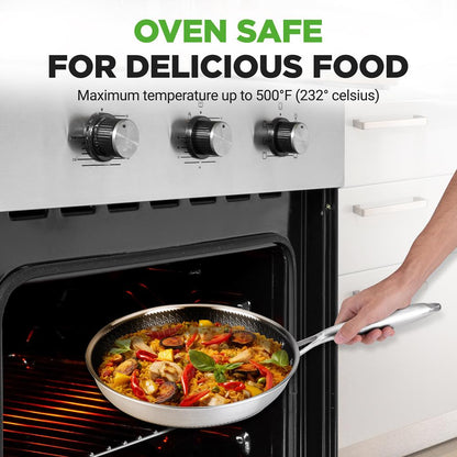 10" Stainless Steel Frying Pan, Non-Stick, Scratch-Resistant, w/Glass Lid