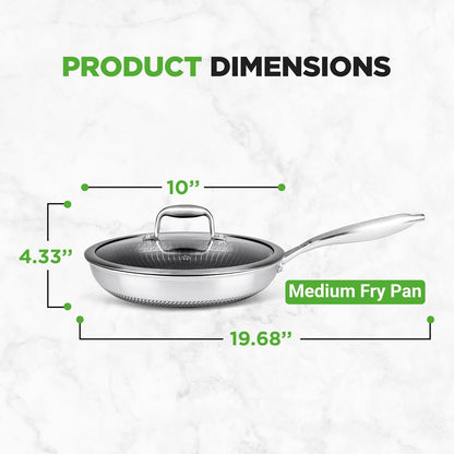 10" Stainless Steel Frying Pan, Non-Stick, Scratch-Resistant, w/Glass Lid