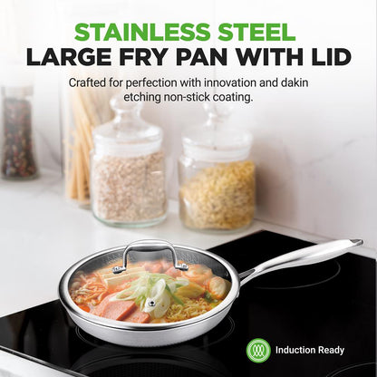12" Stainless Steel Frying Pan - Non-Stick, Scratch-Resistant, Silver