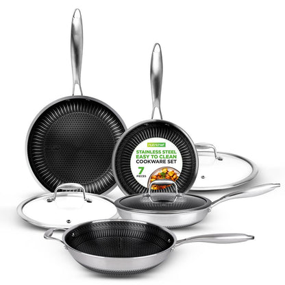 7-Piece Nonstick Frying Pan Set & Wok, Quick Heat, Stainless Steel