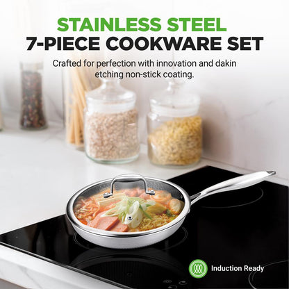 7-Piece Nonstick Frying Pan Set & Wok, Quick Heat, Stainless Steel
