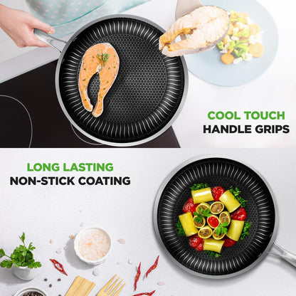 7-Piece Nonstick Frying Pan Set & Wok, Quick Heat, Stainless Steel