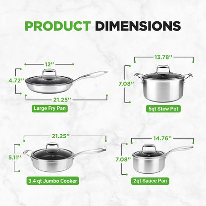 8-Piece Cookware Set, Quick Heat, Triply Stainless Steel, Non-Stick