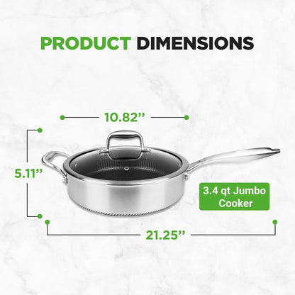 Deep Frying Pan 3.4QT Non-Stick Stainless Steel Scratch-Resistant