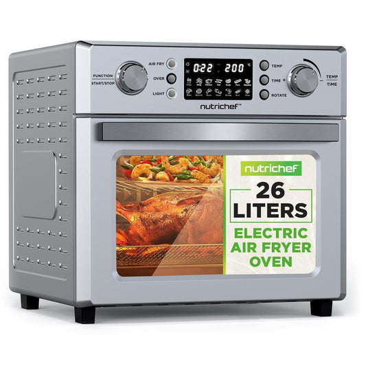 26L Electric Air Fryer Oven, Rotisserie, 1700W, 10 Presets, Silver