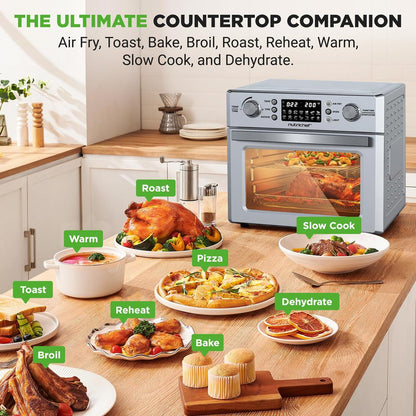 26L Electric Air Fryer Oven, Rotisserie, 1700W, 10 Presets, Silver