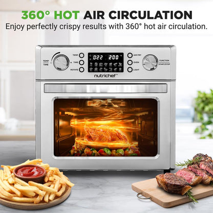 26L Electric Air Fryer Oven, Rotisserie, 1700W, 10 Presets, Silver