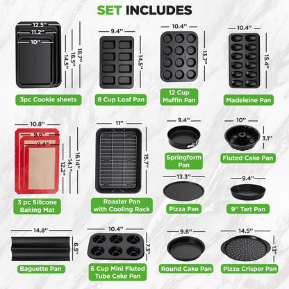 42-Piece Nonstick Bakeware Set - Perfect Baking Results - Carbon Steel