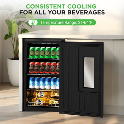 Beer Fridge 108-Can Capacity Glass Door Adjustable Temp Control