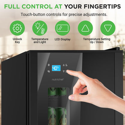 Beer Fridge 108-Can Capacity Glass Door Adjustable Temp Control