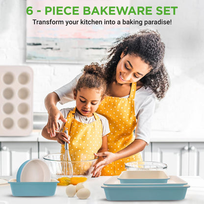 6-Piece Nonstick Bakeware Set, Ceramic Coating, Carbon Steel, Turquoise