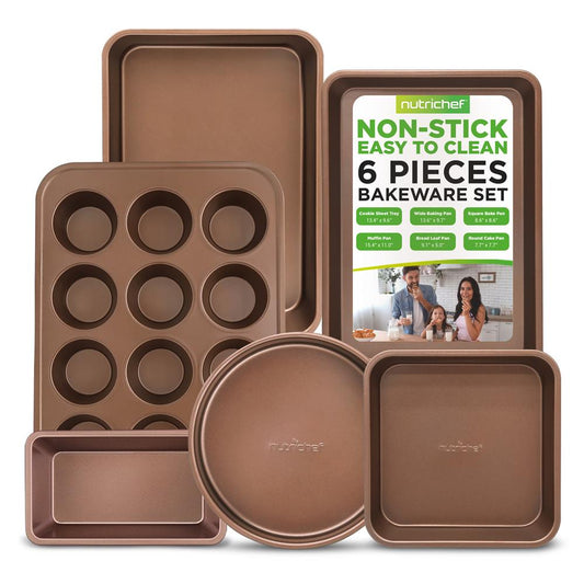 6-Piece Nonstick Bakeware Set, Durable Carbon Steel, Gold