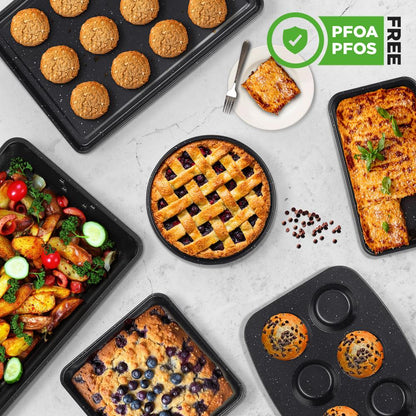 8-Piece Non-Stick Bakeware Set, Stackable Carbon Steel, Black Marble